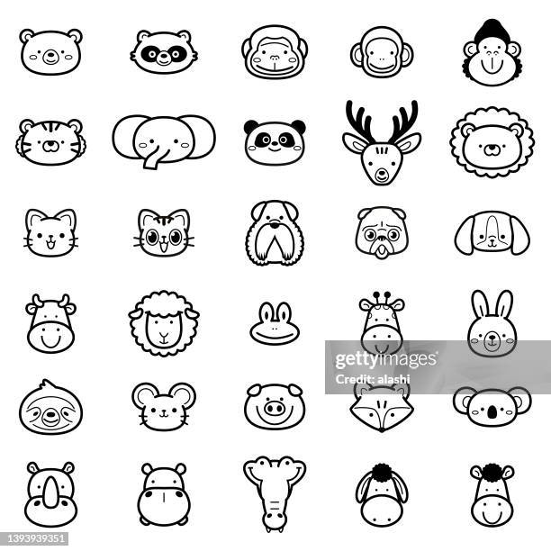 ilustraciones, imágenes clip art, dibujos animados e iconos de stock de conjunto de iconos de cute animals - chimpancé