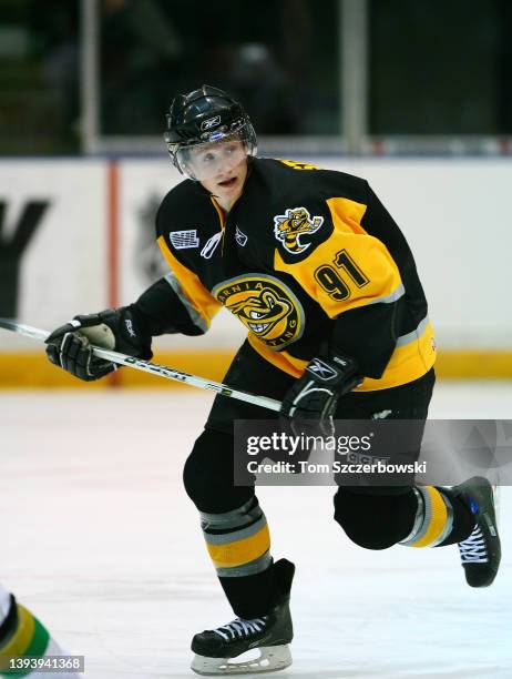 Steven Stamkos of the Sarnia Sting skates during their OHL game against the London Knights on December 12, 2006 at Sarnia Arena in Sarnia, Canada.