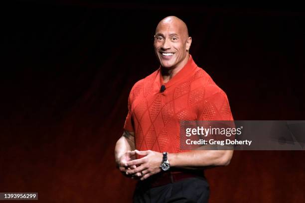Actor Dwayne "The Rock" Johnson speaks onstage during CinemaCon 2022 - Warner Bros. Pictures “The Big Picture” Presentation during CinemaCon 2022 at...