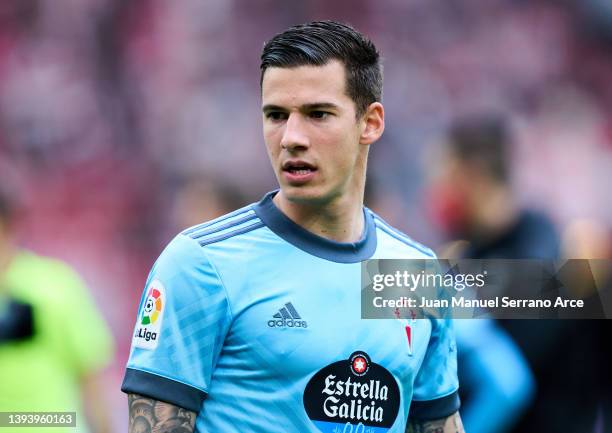 Santi Mina of Celta de Vigo looks on during the LaLiga Santander match between Athletic Club and RC Celta de Vigo at San Mames Stadium on April 17,...