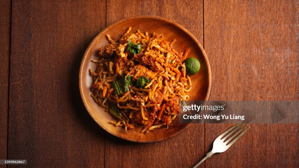 Mee goreng mamak, Malaysia fried noodle top down view