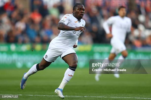 Michael Obafemi of Swansea City during the Sky Bet Championship match between Swansea City and AFC Bournemouth at Swansea.com Stadium on April 26,...