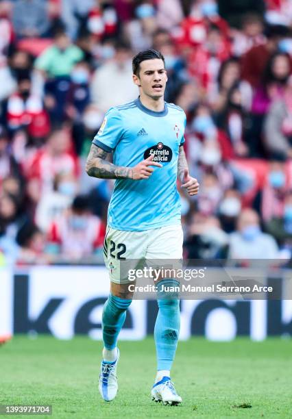 Santi Mina of Celta de Vigo reacts during the LaLiga Santander match between Athletic Club and RC Celta de Vigo at San Mames Stadium on April 17,...