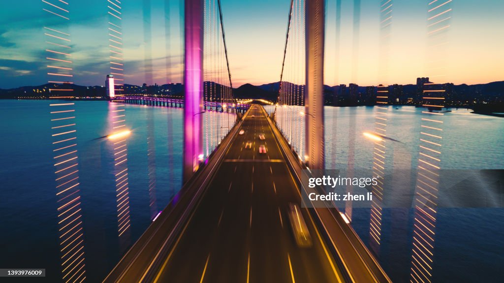 Cross-sea bridge at night