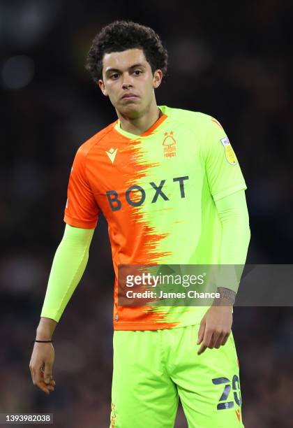 Brennan Johnson of Nottingham Forest looks on during the Sky Bet Championship match between Fulham and Nottingham Forest at Craven Cottage on April...