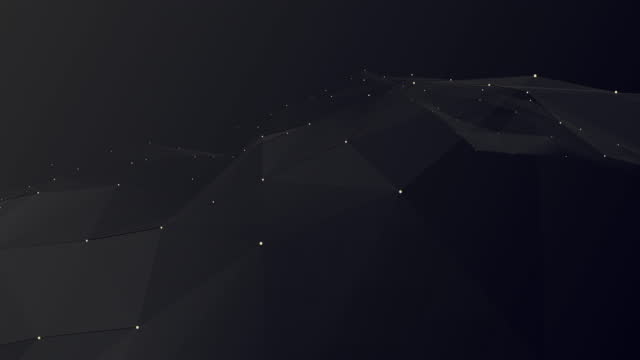 4k animated black grey polygonal plexus background with golden dots. Metaverse abstract virtual reality map globe.