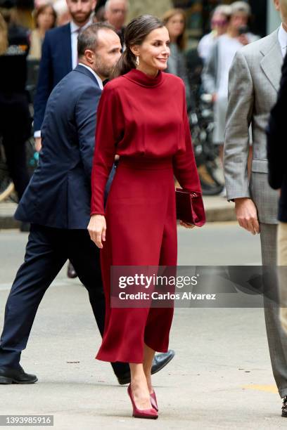 Queen Letizia of Spain attends the 'Tour Del Talento' and announcement of the 2022 Princess of Girona Foundation Award winner in the Scientific...