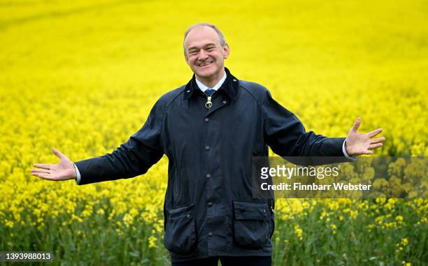 Liberal Democrat leader Ed Davey during his visit to Newhouse Farm, on April 27, 2022 in New Alresford, England. During his visit, the Lib Dem leader...