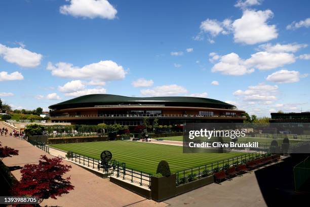 General view outside Court No.1 at The All England Lawn Tennis and Croquet Club on April 26, 2022 in London, England.