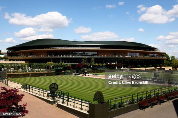 General view outside Court No.1 at The All England Lawn Tennis and Croquet Club on April 26, 2022 in London, England.