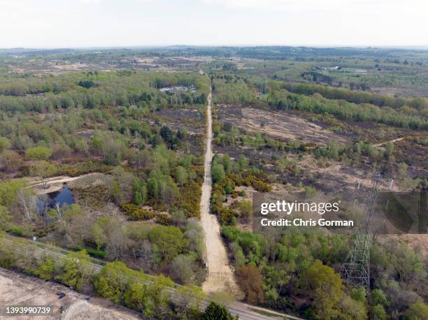 An aerial view of the new Esso Aviation fuel pipeline in April 20, 2022 on Chobhan, Surrey. The Southampton to London Pipeline project is replacing...