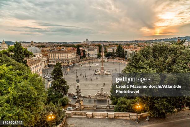 view of piazza (square) del popolo from pincio (pincian hill) - piazza del popolo rome stock pictures, royalty-free photos & images