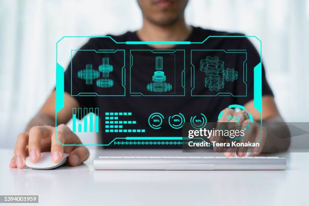 engineers are using virtual computers to monitor robots - digitale transformation stock-fotos und bilder