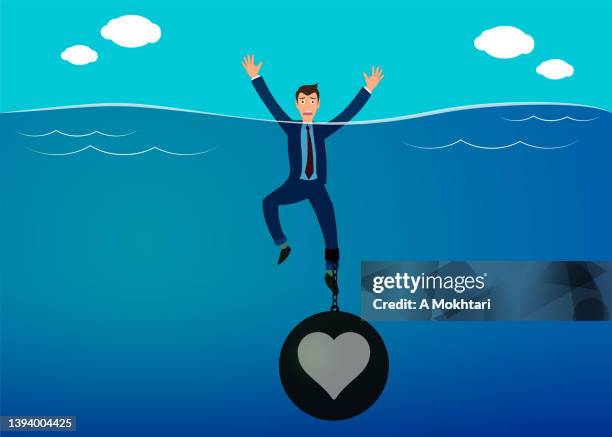 bildbanksillustrationer, clip art samt tecknat material och ikoner med man drowns because of love - drunkna