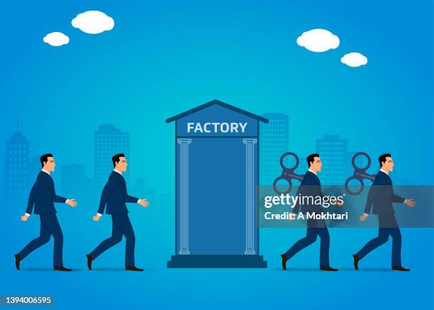 working in the factory, productivity, routine... - factory workers leaving stock illustrations