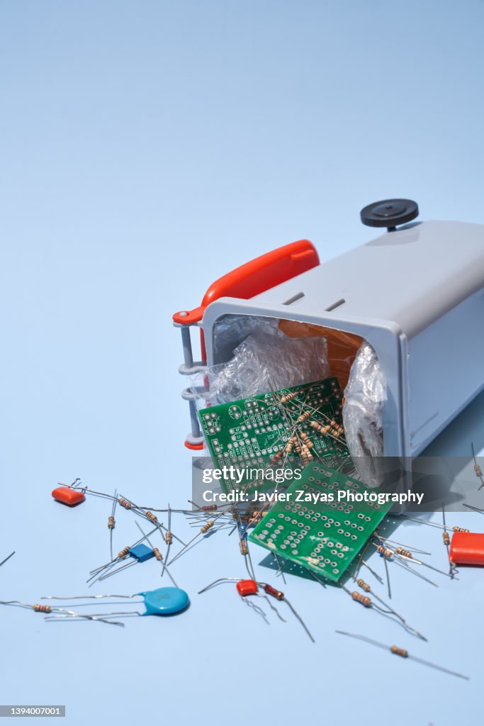 Electronic Waste Container Example Electronic Waste Inside A Waste Container On Blue Background High-Res ...
