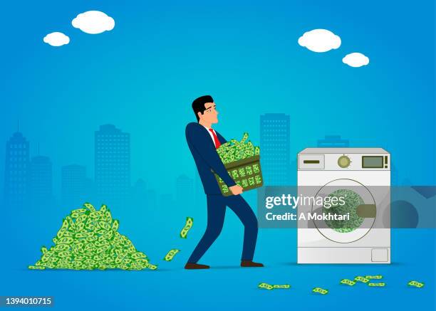 illustrazioni stock, clip art, cartoni animati e icone di tendenza di riciclaggio di denaro sporco - money laundering