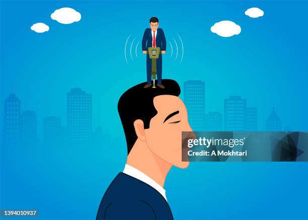 problem, depression and headaches - man jackhammer stock illustrations