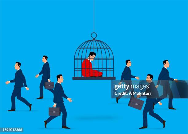 ilustrações de stock, clip art, desenhos animados e ícones de man prisoner, depression, sorrow and fear.... - fobia