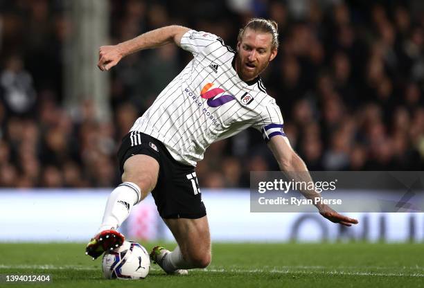 Tim Ream of Fulham controls the ball during the Sky Bet Championship match between Fulham and Nottingham Forest at Craven Cottage on April 26, 2022...