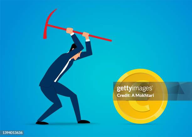 man and the euro - gold mining stock illustrations