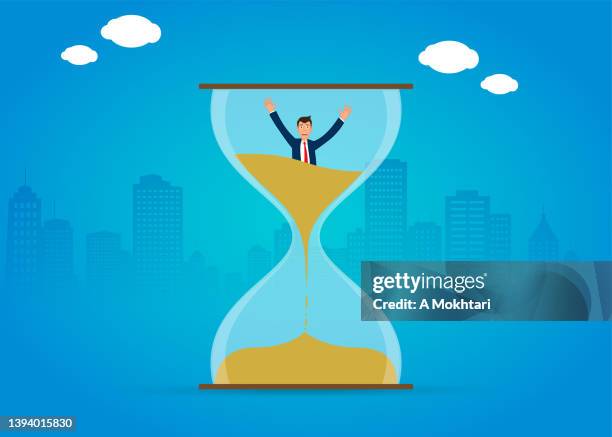 man in an hourglass, time that is lacking... - measuring-glass-drawing stock illustrations