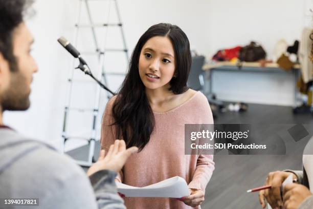 young adults practice parts for unrecognizable acting coach - actress audition stock pictures, royalty-free photos & images