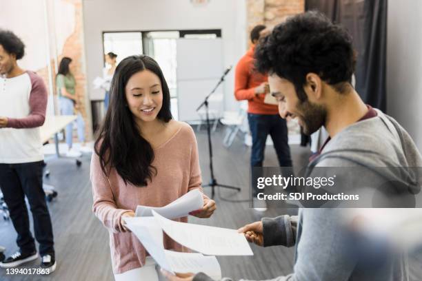 diverse actors rehearse in groups of two - casting call stock pictures, royalty-free photos & images