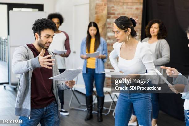 diverse actors practice play in studio - scenario stockfoto's en -beelden