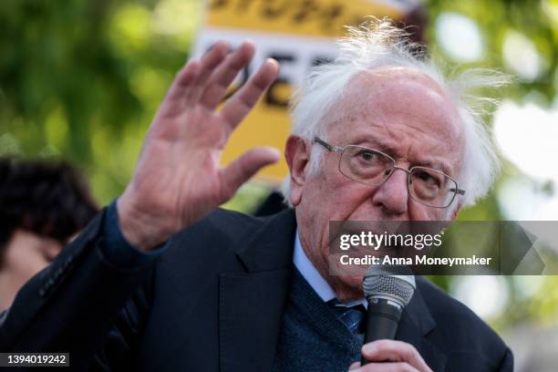 Sen. Bernie Sanders speaks at a Student Loan Forgiveness rally on Pennsylvania Avenue and 17th street near the White House on April 27, 2022 in...