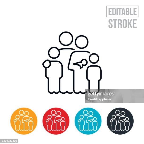 stockillustraties, clipart, cartoons en iconen met family of five thin line icon - editable stroke - kids hugging mom cartoon