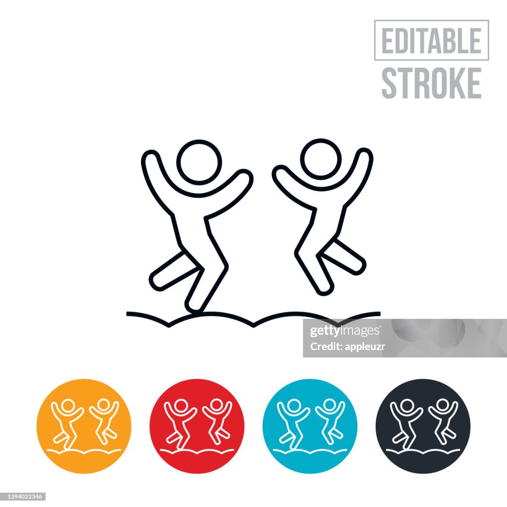 Children Jumping On Inflatable Thin Line Icon - Editable Stroke