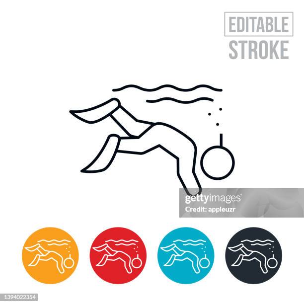 child snorkeling thin line icon - editable stroke - snorkel stock illustrations