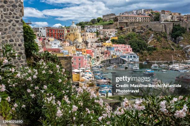 view of the village of marina di corricella - marina di corricella stock pictures, royalty-free photos & images