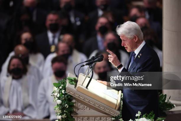 Former U.S. President Bill Clinton speaks during the funeral service for former U.S. Secretary of State Madeleine Albright at the Washington National...