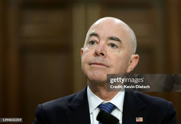 Homeland Security Secretary Alejandro Mayorkas testifies before a House Appropriations Subcommittee on April 27, 2022 in Washington, DC. Mayorkas...