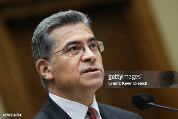 Health and Human Services Secretary Xavier Becerra testifies before a House Committee on Energy and Commerce Health Subcommittee on April 27, 2022 in...