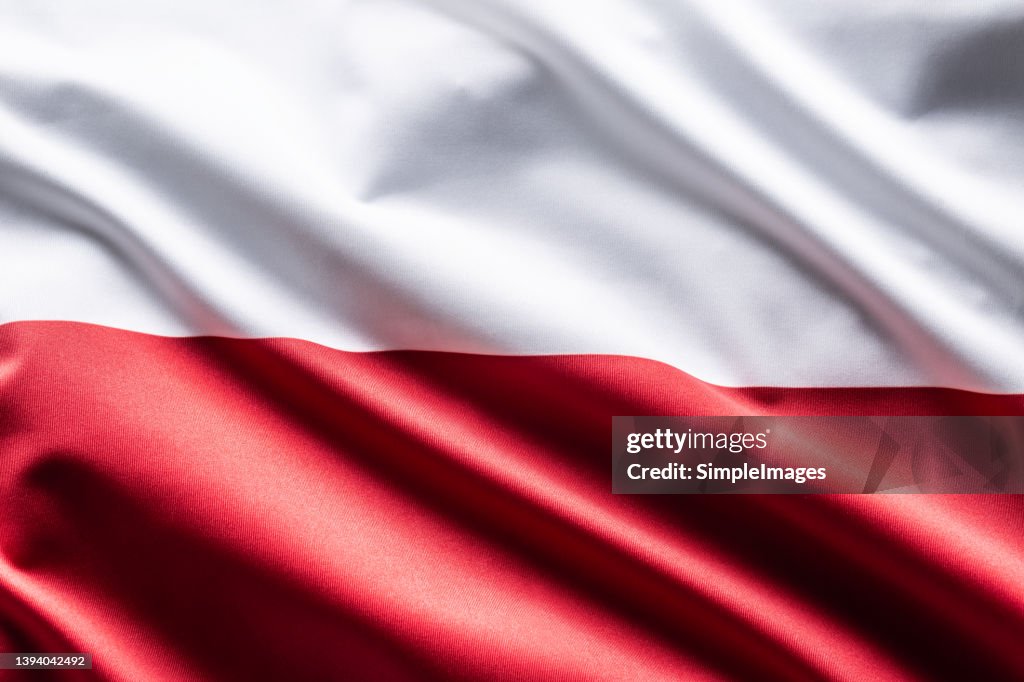 Poland flag blowing in the wind.