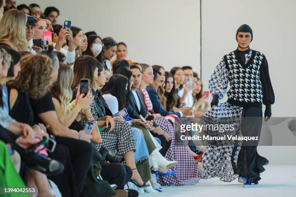 Model walks the runway during the Benito Santos show as part of the Mercedes-Benz Fashion Week Mexico 2022 day three at Sofitel Mexico City Reforma...