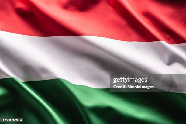 the hungarian flag blows in the wind - hungría fotografías e imágenes de stock