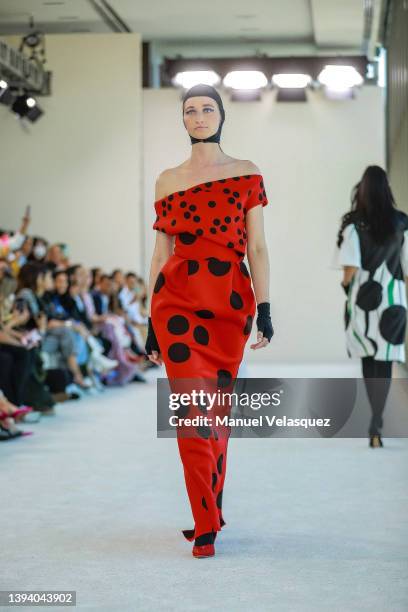 Model walks the runway during the Benito Santos show as part of the Mercedes-Benz Fashion Week Mexico 2022 day three at Sofitel Mexico City Reforma...