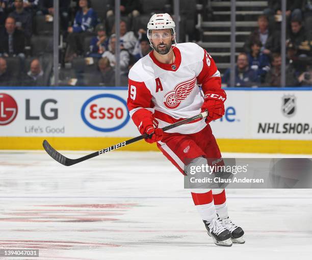 Sam Gagner of the Detroit Red Wings skates against the Toronto Maple Leafs during an NHL game at Scotiabank Arena on April 26, 2022 in Toronto,...