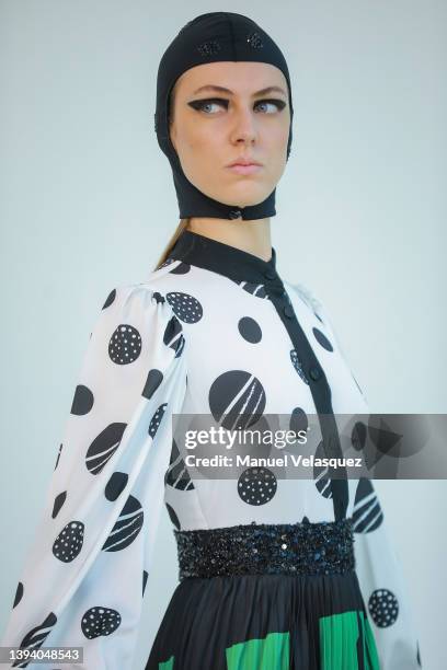 Model walks the runway during the Benito Santos show as part of the Mercedes-Benz Fashion Week Mexico 2022 - Day 2 at Sofitel Mexico City Reforma on...