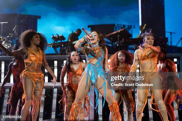 Singer Doja Cat performs on the Main Stage during Weekend 2, Day 3 of the 2022 Coachella Valley Music & Arts Festival on April 24, 2022 in Indio,...
