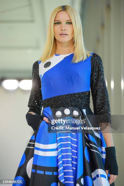 Model walks the runway during the Benito Santos show as part of the Mercedes-Benz Fashion Week Mexico 2022 - Day 2 at Sofitel Mexico City Reforma on...