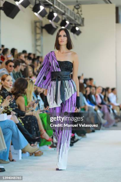 Model walks the runway during the Benito Santos show as part of the Mercedes-Benz Fashion Week Mexico 2022 - Day 2 at Sofitel Mexico City Reforma on...