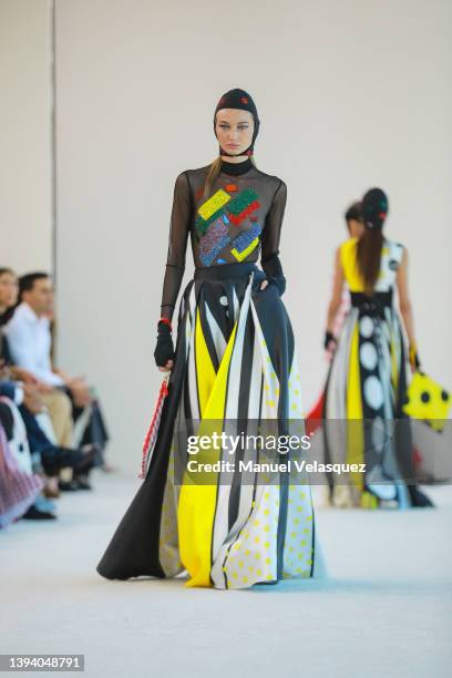 Model walks the runway during the Benito Santos show as part of the Mercedes-Benz Fashion Week Mexico 2022 - Day 2 at Sofitel Mexico City Reforma on...