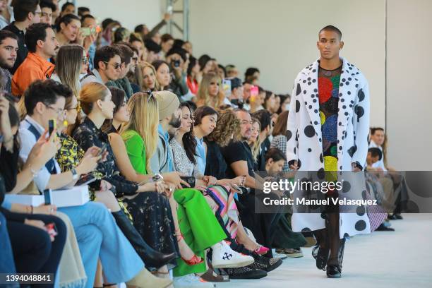 Model walks the runway during the Benito Santos show as part of the Mercedes-Benz Fashion Week Mexico 2022 - Day 2 at Sofitel Mexico City Reforma on...