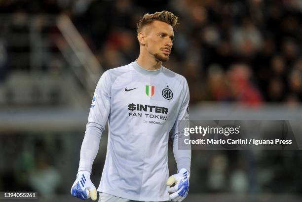 Radu ionut goalkeeper of Internazionale looks on during the Serie A match between Bologna FC and Internazionale at Stadio Renato Dall'Ara on April...