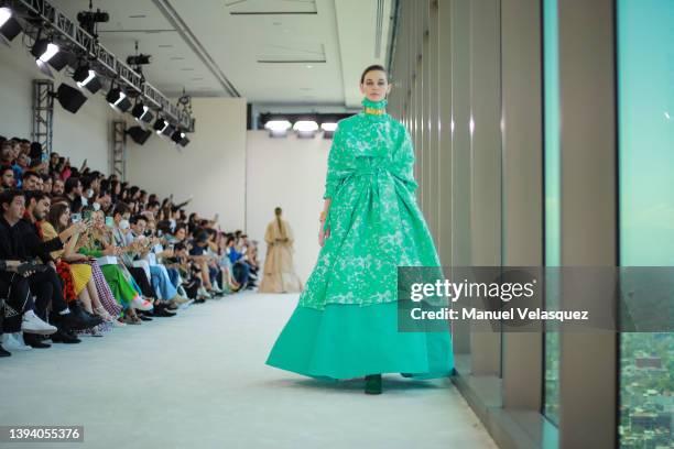 Model walks the runway during the Armando Takeda show as part of the Mercedes-Benz Fashion Week Mexico 2022 - Day 2 at Sofitel Mexico City Reforma on...